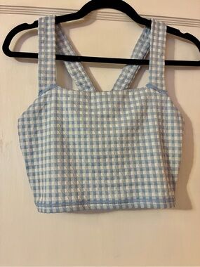 aerie Light Blue & White Gingham Cropped Tank